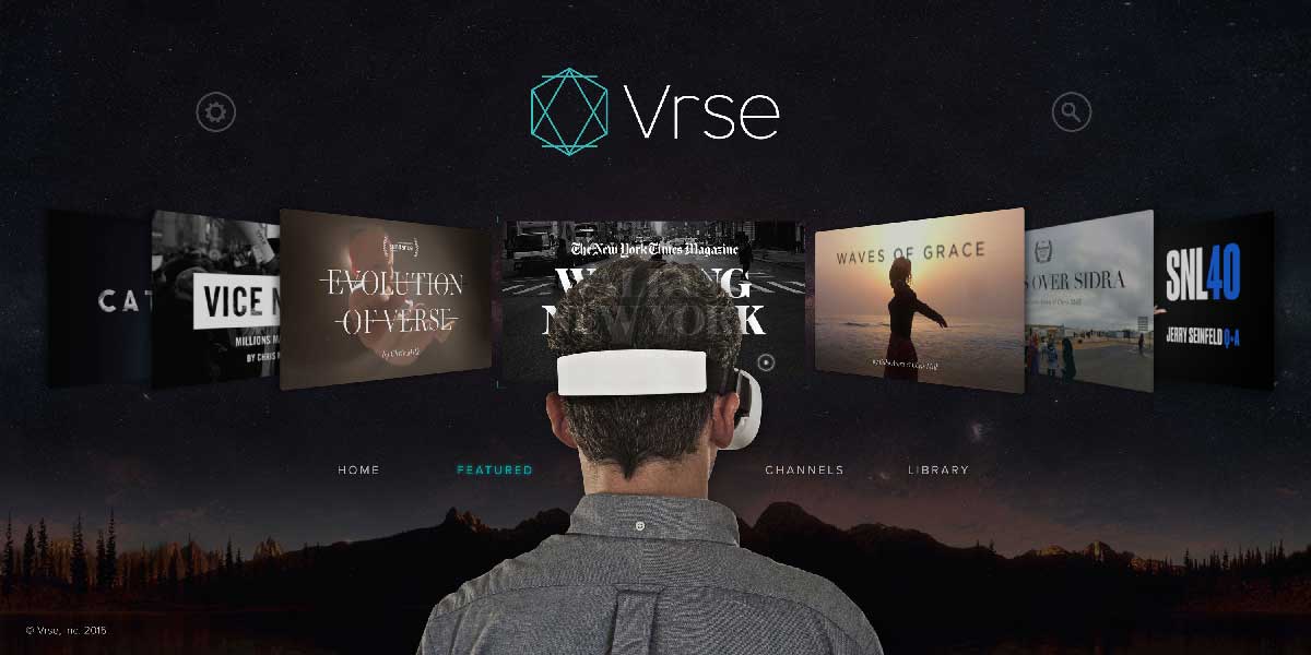 VRSE is one of the best Google Cardboard apps available today. Picture shows a man wearing a Gear VR to watch VRSE app.