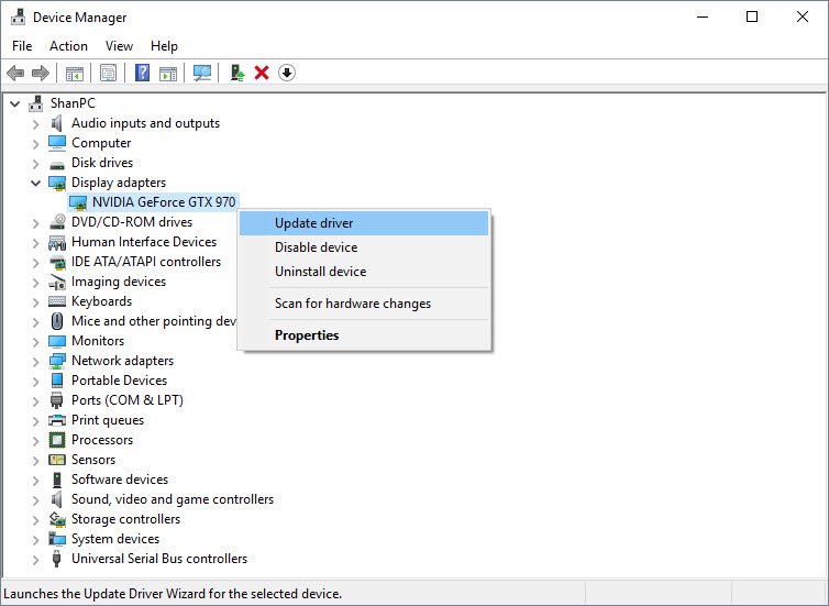 Directly update device drivers from the device manager in windows 10