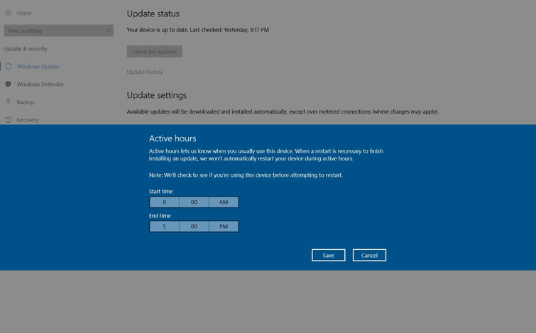 set active hours in windows 10