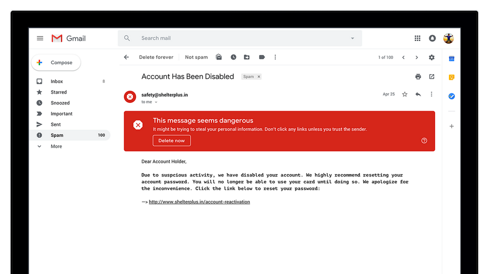 The new gmail introduces better spam warnings for dangerous emails
